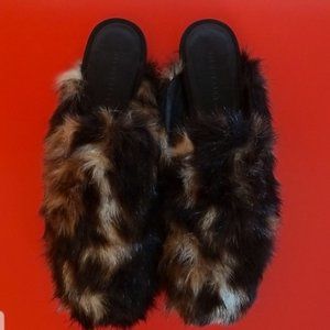 HELMUT LANG SQUARE TOE FUR MULES